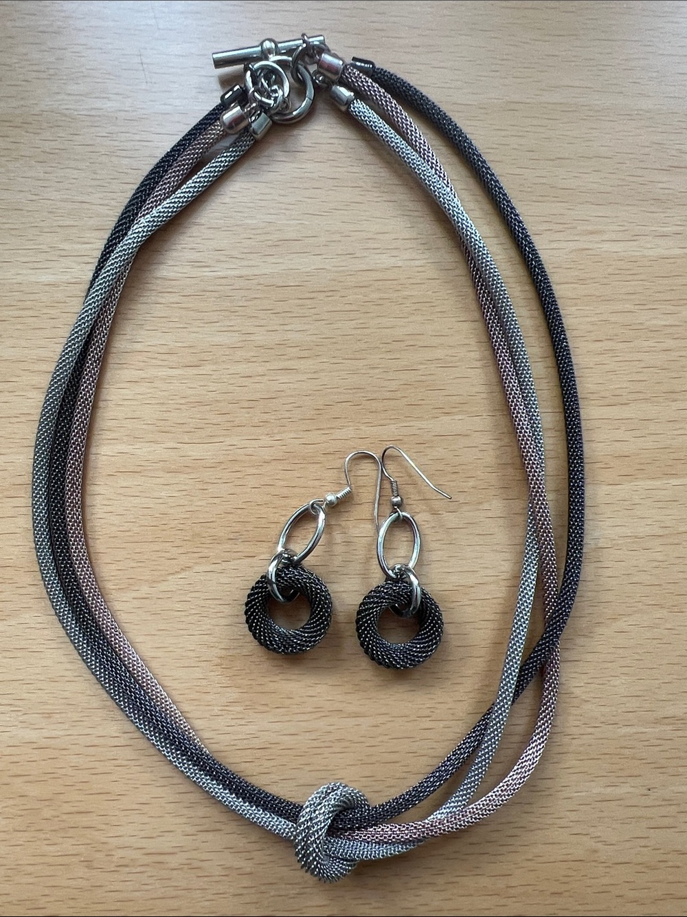 Artisan-Style Mixed Metal Necklace & Earring Set
